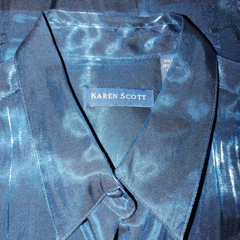 Karen Scott Vintage Iridescent Blue Blouse L - Picture 3 of 5